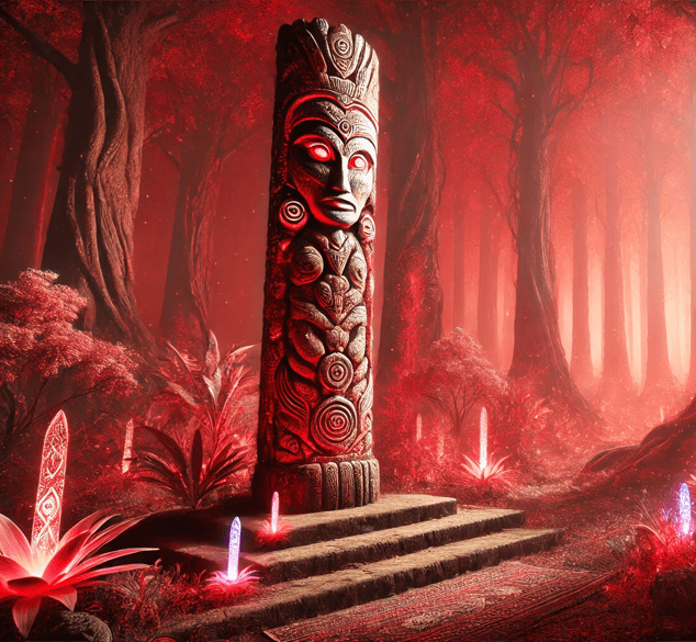 A mystical totem standing in the middle of an ench tall 1 Quem somos